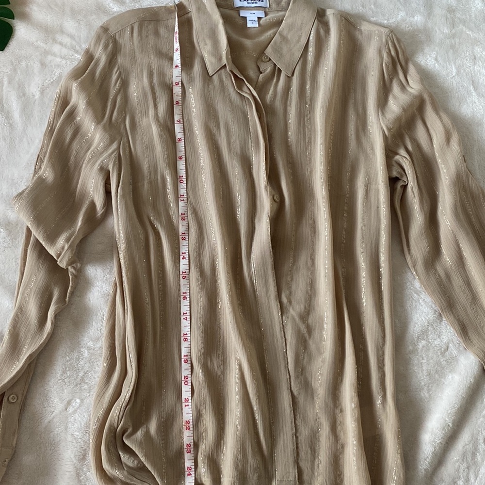 Express Beige Glittery Button Down Slim Small - image 6